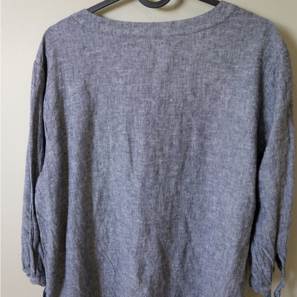 Christopher & Banks Linen Blend Top Petite Large Gray Button Front Casual Blouse - Picture 2 of 8